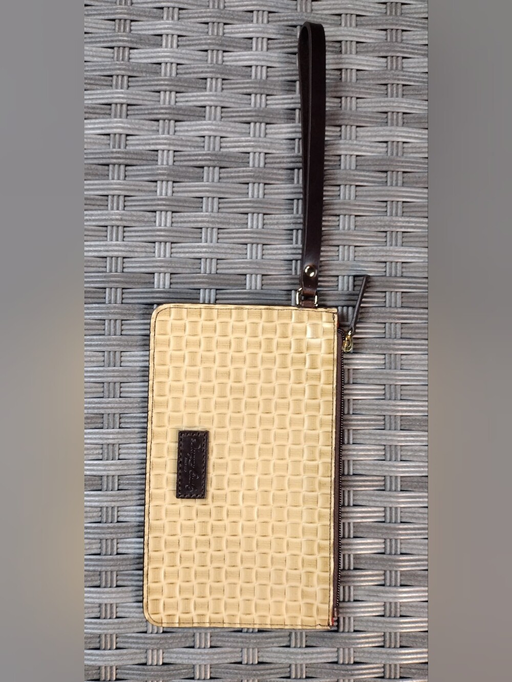 Dooney & Bourke Cream Wristlet with Brown Trim